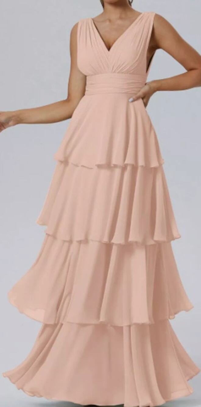 AW BRIDAL SZ 10 pearl pink chiffon Anabel bridesmaid formal maxi dress NEW b28